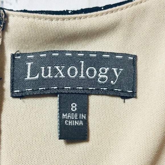 Luxology Women's Size 8 Dress Black Lace Tan Lined Sleeveless Feminine - Picture 5 of 13